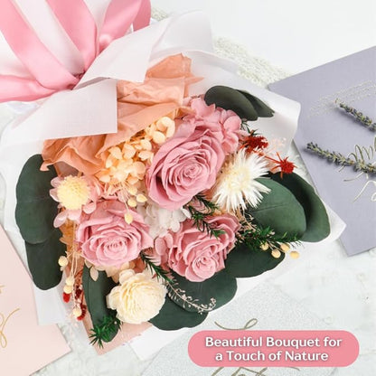 Forever Flowers Bouquet, Preserved Long-Lasting Pastel Pink Roses, Vase-Ready Arrangement for Birthday, Anniversary, Graduation, Valentine’s Day, Mother’s Day Gifts for Women