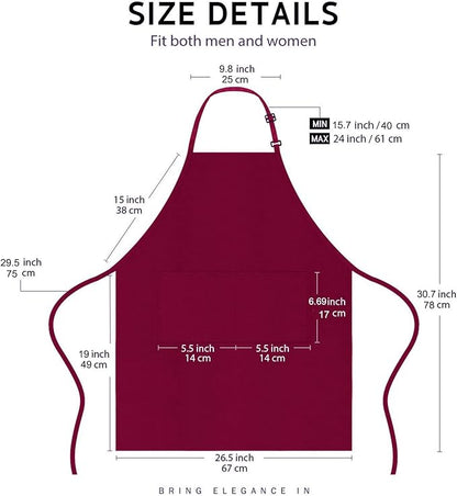 4 Packs Chef Apron, Waterproof Apron, Adjustable Aprons with 2 Pockets for Men Women, Professional Aprons for Kitchen Cooking Gardening Painting Baking Restaurant (Wine)
