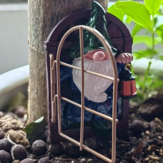 Gnome Open The Door Garden Decor Resin Tree Faces Decor Outdoor Fairy Garden Patio Lawn Porch (Blue)