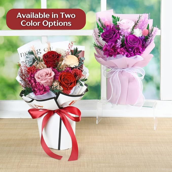 Forever Flowers Bouquet, Preserved Long Lasting Pink-Red Roses Flower Bouquet for Valentine’s Day, Christmas, Anniversary, Birthday Gifts for Her