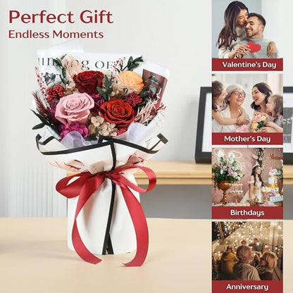 Forever Flowers Bouquet, Preserved Long Lasting Pink-Red Roses Flower Bouquet for Valentine’s Day, Christmas, Anniversary, Birthday Gifts for Her