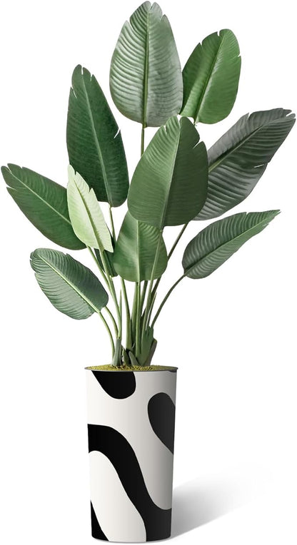Artificial Tree in Contemporary Block Pattern Planter, Fake Bird of Paradise Silk Trees for Indoor and Outdoor Home Decoration - 67" Overall Tall (Plant Pot Plus Tree)