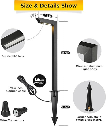 Gardencoin 3CCT LED Low Voltage Landscape Pathway Light, 12V Premium 3000K/4000K/5000K Selectable Path Lights Wired, Modern Walkway Lights Outdoor, Higher Housing with Larger Stake (19.71IN, 12pack)