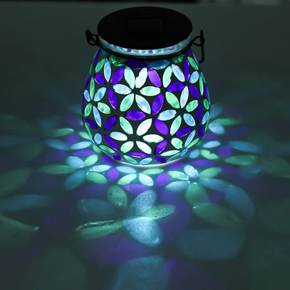 Afirst Mosaic Solar Lanterns Outdoor - Glass Hanging Solar Lights Hollow Out Waterproof Table Lamp Outdoor Decorative for Garden, Patio, Holiday Party Outdoor Decoration