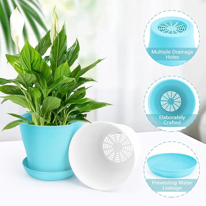 4 inch Plant Pots 10 pcs Flower Pots for Indoor Plants Pots small Succulent Pots with Drainage Plastic Mini Flower Pots Herb Garden Planter Indoor Herb Plants Nursery Pots for Plants white & blue