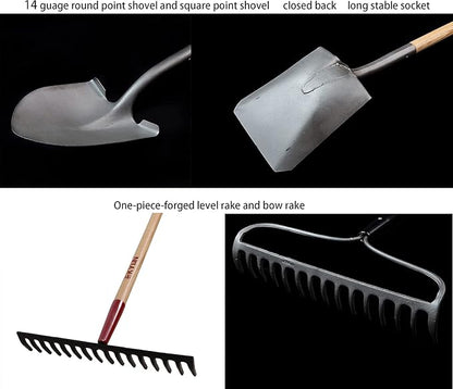KYLIN Landscaping Shovel Rake Tools Set Heavy Duty Yard Digging Shovels Garden Hoe Long Ash Handle Forged Scraper Bush Hook for Professional-Grade 8 Pieces Lawn Tools