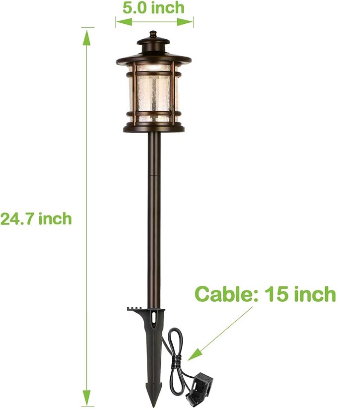 hykolity Low Voltage ORB LED Landscape Path Light W/ Crackled Shade, 3.4W 155LM 12V Wired Outdoor LED Walkway Light, Die-cast Aluminum Construction, 30-Watt Equivalent, 15-Year Lifespan-6Pack