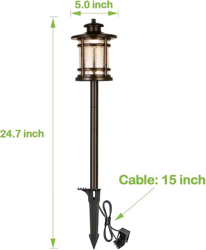 hykolity Low Voltage ORB LED Landscape Path Light W/ Crackled Shade, 3.4W 155LM 12V Wired Outdoor LED Walkway Light, Die-cast Aluminum Construction, 30-Watt Equivalent, 15-Year Lifespan-6Pack