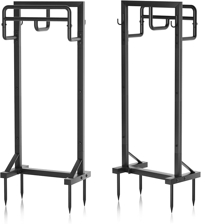 Garden Hose Holder with Stable Base and Tool Hooks, GAVISCITY Heavy-Duty Metal Hose Hanger Garden Hose Storage Holds 151Ft Hose, Rustproof Freestanding Water Hose Holder for Outside, Yard, Lawn, Black