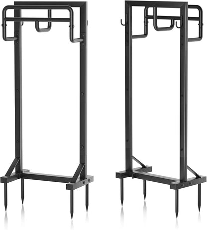 Garden Hose Holder with Stable Base and Tool Hooks, GAVISCITY Heavy-Duty Metal Hose Hanger Garden Hose Storage Holds 151Ft Hose, Rustproof Freestanding Water Hose Holder for Outside, Yard, Lawn, Black