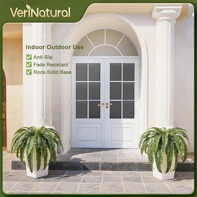 48" Boston Ferns Artificial Outdoor Plants - 39 Fronds UV Resistant Faux Greenery with Taper Planter- Realistic Fake Bushes Front Porch Decor for Garden, Patio, Indoors - Set of 1, VN153
