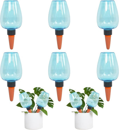 6pcs Plant Self Watering Globes, Plastic Water Bulbs Top Fill, 12.3 oz Plant Watering Devices System Slow Release Terracotta, Water Spikes Stakes for Indoor (Blue-6pack)