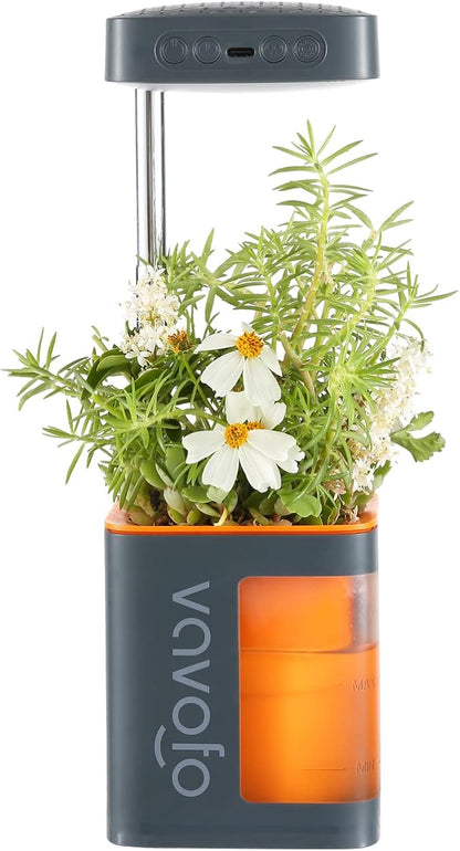 Small Grow Light, Vavofo Mini Desk Plant Light with Planter, Height Adjustable,Germination System, Automatic Timer, Full Spectrum for Indoor Plants, Orange