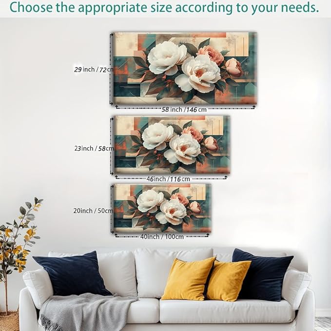 IDAFU Modern Country Floral Wall Art - Country flower wall art Landscape Canvas Painting, Botanical Spring Wall Décor Pictures for Living Room, Bedroom & Office, Ready to Hang 40L x 20W