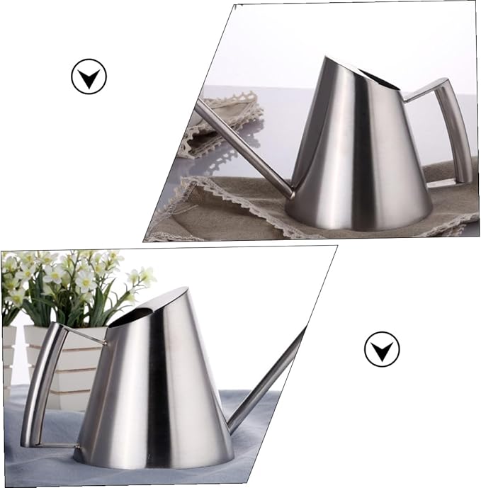 Lurrose Modern Stainless Steel Watering Can with Long Spout Ergonomic Handle Large Opening Sprinkling Pot for Indoor Outdoor Garden Plants House Flowers