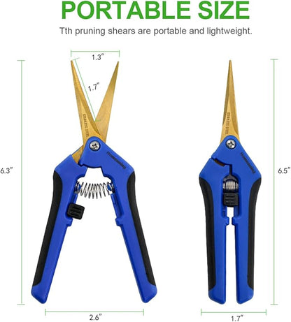12 Packs Garden Pruning Shears with Curved Blades Trimming Scissors, Gardening Hand Pruning Snips Titanium Coated Precision Bonsai Pruning Shears, Convenient Flower Cutters(Blue)