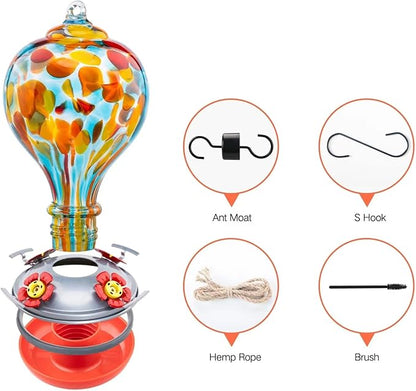 Muse Garden Hummingbird Feeders Blown Glass Hummingbird Feeder, Garden Backyard Decor for Outside, 32OZ, Hawaii Beach
