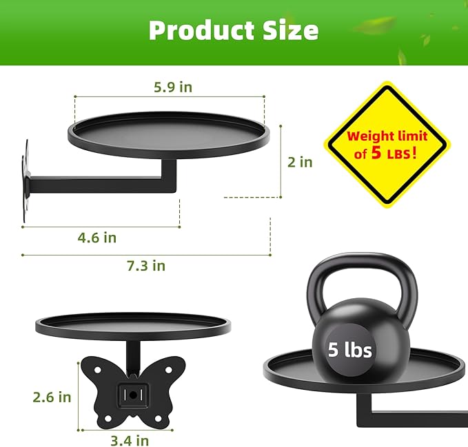 Butterfly Buckle Wall Mounted Plant Shelf 2-Pack Hanging Flower Pot Holder Black Iron Art Space Saving Indoor Balcony Decorative Shelf 5.9 Inch Round Tray Small Potted Plant Organizer Sturdy Bearing for Wall Storage Rack