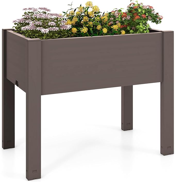 Giantex Raised Garden Bed with Legs, Self-Watering Planter Box with Water Level Indicator, Drainage Hole & Detachable Space Dividers, Outdoor Plant Container for Flower, Vegetable, Fruit, Herb (Brown)