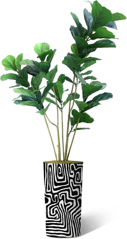 Artificial Tree in Modern Geometric Pattern Planter, Fake Ficus Lyrata Silk Tree for Indoor and Outdoor Home Decoration - 66" Overall Tall (Plant Pot Plus Tree)