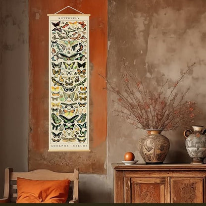 BAEMEFLE Vintage Flowers Poster Hanger Frame, Plant Floral Reference Chart Wall Decor Cottagecore Room Decor Aesthetic, Retro Style Wall Decor Art Painting Prints. (Long Butterfly, 63L x 16W)