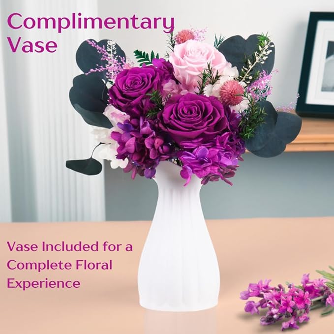 Vaanshie Forever Flowers Bouquet, Preserved Long Lasting Pink-Purple Roses Flower Bouquet for Valentine’s Day, Christmas, Anniversary, Birthday Gifts for Her Ideal for Mother's Day Gifting