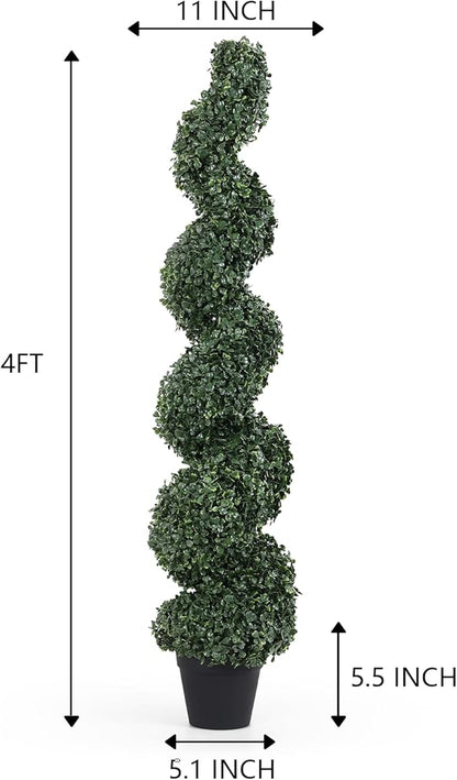 4ft Spiral Topiary Trees Artificial Outdoor Set of 2 – UV Resistant Faux Boxwood Plants for Outdoor Planters, Fake Bushes & Shrubs for Front Porch Outside Decor (4 Foot/48 Inch)