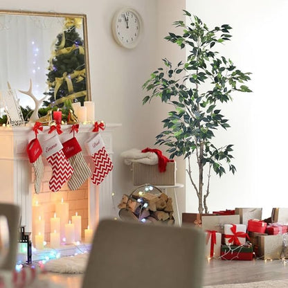 5Ft Artificial Ficus Tree with Realistic Leaves, Livelike Faux Silk Indoor Outdoor Plant for Home Office Decor Living Room, Porch, Garden Decor