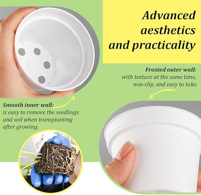 60 Pack 3 Inch White Nursery Pots - Plastic Seedling, Seed Starter, Germination Pots with Drainage for Plants, Succulents, Flowers, Transplanting Gardening Gifts
