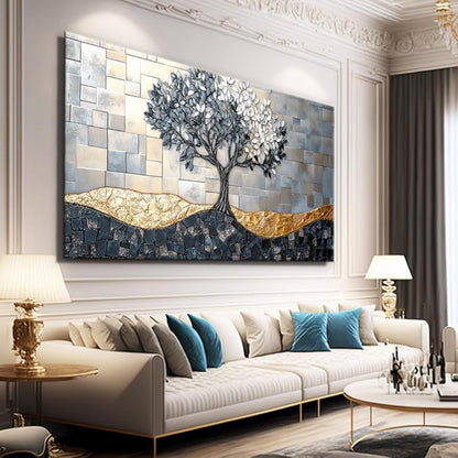 Tree Canvas Wall Art Abstract Tree of Life Canvas Artwork - Large Modern Nature Painting, Framed Prints for Living Room, Bedroom, Bathroom & Office Décor, Ready to Hang 32L x 16W