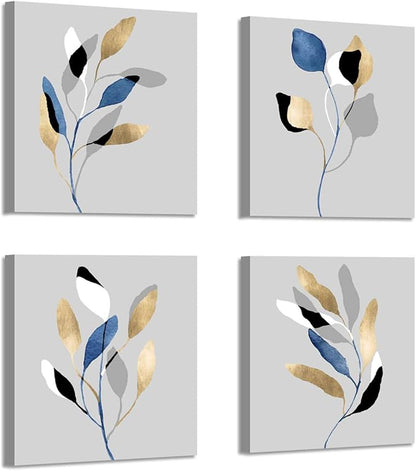 ARTISTIC PATH Botanical Leaf Prints Wall Art: Branch Leaves Pictures Paintings on Canvas Artwork for Dinning Room (12" W x 12" H x 4 PCS,Multi-Sized)