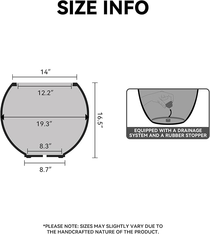 Kante Round Concrete Flower Pot, 19.3 Inch Dia (14" Opening) Sphere Shape Design Planter with Drainage Hole and Rubber Plug for Outdoor Plants, Weathered Concrete Finish with Painted Interior