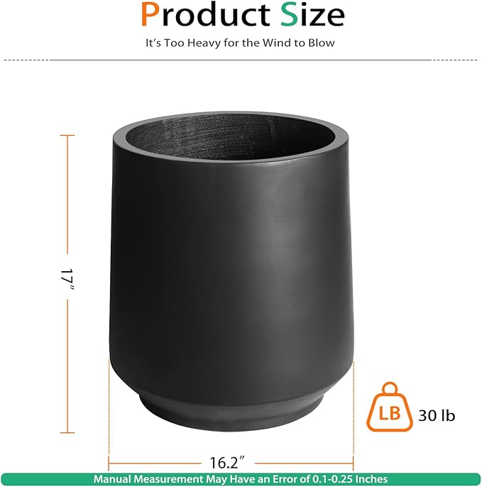 Concrete Planter Outdoor Indoor, Large Cement Plant Pots for Trees Flowers (Black, 17 inch)