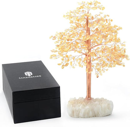 Citrine Gemstone Crystal Tree of Life,Money Tree Bonsai,Chakra Balancing Positive Energy Good Luck Prosperity Healing Crystals,Feng Shui Table Decor Gift Size 10-11"