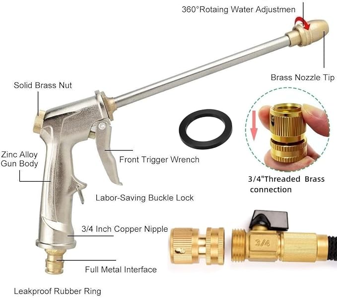 Garden Hose Nozzle,Hose Sprayer Nozzle Metal Spray Nozzles for Garden Hose Gun Heavy Duty Hand Sprayer with 3/4”GHT Thread Brass Hose Quick Connect Fitting, for Lawn,Washing Cars,Pets Shower