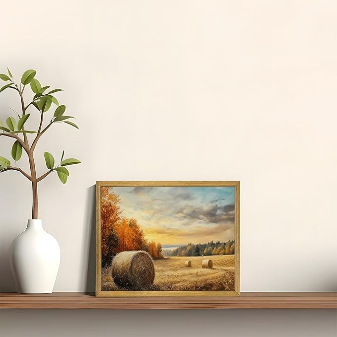 Wood Framed Vintage Canvas Wall Art, Autumn Countryside Nature Scene Prints 8x10 Inch, Farmhouse Wall Decor Poster Picture for Living Room Bedroom Bathroom Home Decor