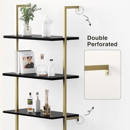 Set of 2 Ladder Bookshelf with Cabinet, 71" Tall Bookcase with Shelves & Storage, Fluted Ladder Shelf with Metal Frame, 6-Tier Display Rack for Living/Bedroom, Home & Office, Black & Gold