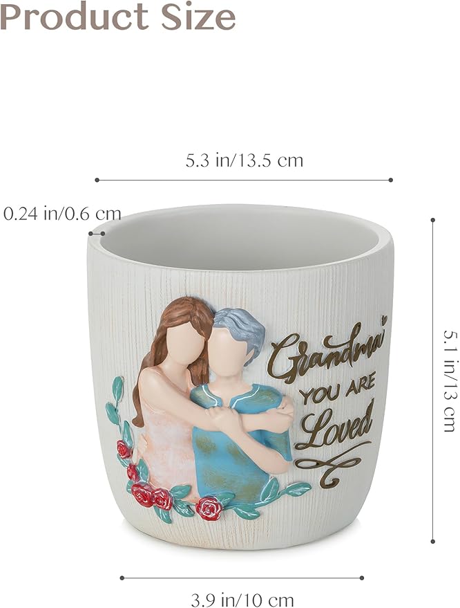 Gardening Gift for Grandma: 5.3in Hand-Painted 3D Art Planter - Great Grandma Birthday Gifts from Granddaughter - Meaningful Gigi Present for Grandmother Christmas Mothers Valentines Day