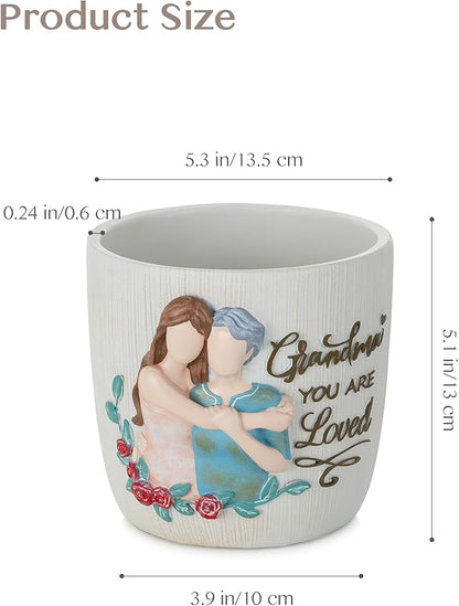 Gardening Gift for Grandma: 5.3in Hand-Painted 3D Art Planter - Great Grandma Birthday Gifts from Granddaughter - Meaningful Gigi Present for Grandmother Christmas Mothers Valentines Day