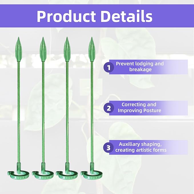 12 Pcs Transparent Plant Stem Support, Reusable Invisible Plastic Stem Support Holders, with 30 Pcs Plant Climbing Wall Clips and 4 Pcs 7 Inch Support Stakes for Monstera Vertical Growth