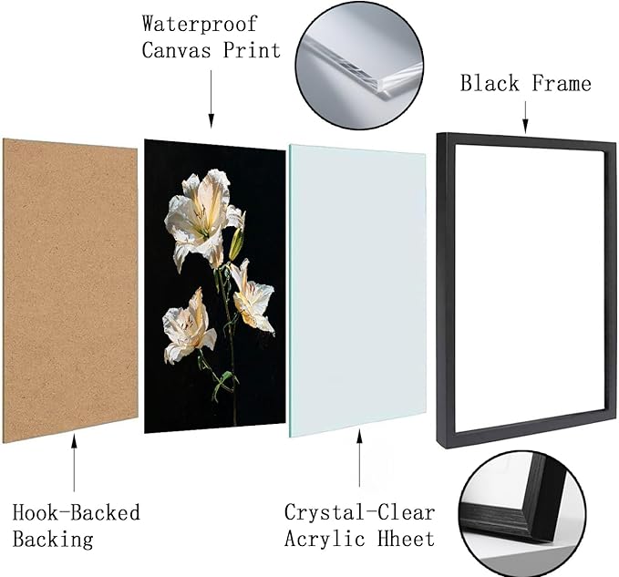 Canvas Bathroom Wall Art Prints Artwork for Walls Decor Framed Vintage Wall Art Decor Black and White Flowers Wall Art Decorations Pictures for Bathroom Botanical Hallway Wall Art Decor 16x20 Inchs