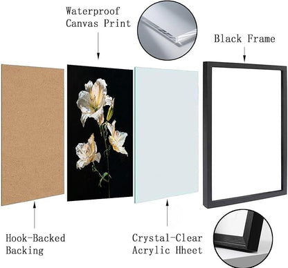 Canvas Bathroom Wall Art Prints Artwork for Walls Decor Framed Vintage Wall Art Decor Black and White Flowers Wall Art Decorations Pictures for Bathroom Botanical Hallway Wall Art Decor 16x20 Inchs