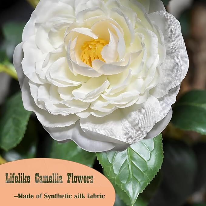 2pc 5ft Decorative Artificial Camellia Tree with White Flowers, Potted Faux Floral Plant, Realistic Blooming Fake Plants for Indoor Outdoor Home Front Door Planter Decor