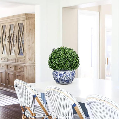 DILATATA Artificial Topiary Boxwood Ball in Blue and White Ceramic Pot, 13 Inch Artificial Boxwood in Planters Decorative Fake Greenery for Table Centerpiece Indoor Plant Home Decor - Large