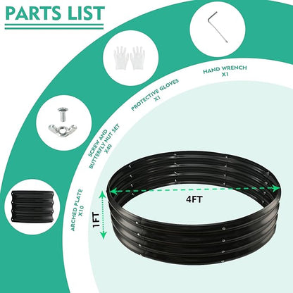 4FT Diameter Galvanized Garden Raised Bed/Plant Box/Fire Pit Ring - 0.8mm Thick,12 Inch Tall,Perfect for Planting a Variety of Flowers,Herbs,Vegetables (Black, 48 Dia X 11.5 inches)
