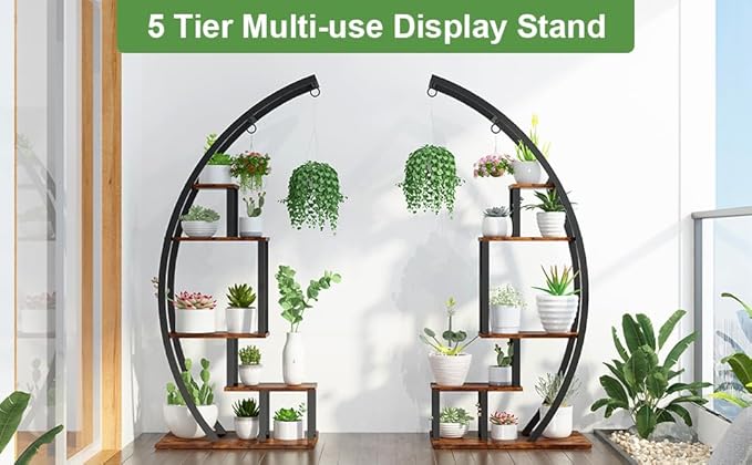 Plant Stand Indoor,5 Tiered 56" Tall Metal Plants Shelf,Large Plant Rack Display Shelves, Curved Plant Holder for Living Room, Patio