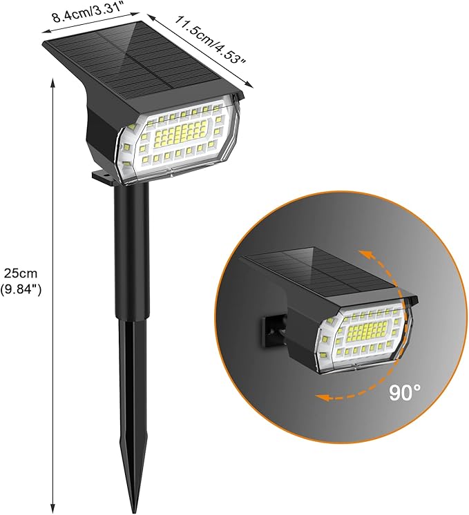 LANSOW Solar Spot Lights Outdoor, [2 Pack/76 LED] 2-in-1 Solar Landscape Spotlights, 3 Modes IP65 Waterproof Dusk to Dawn Solar Powered Flood Wall Lights for Outside Yard Garden Path(Cool White)