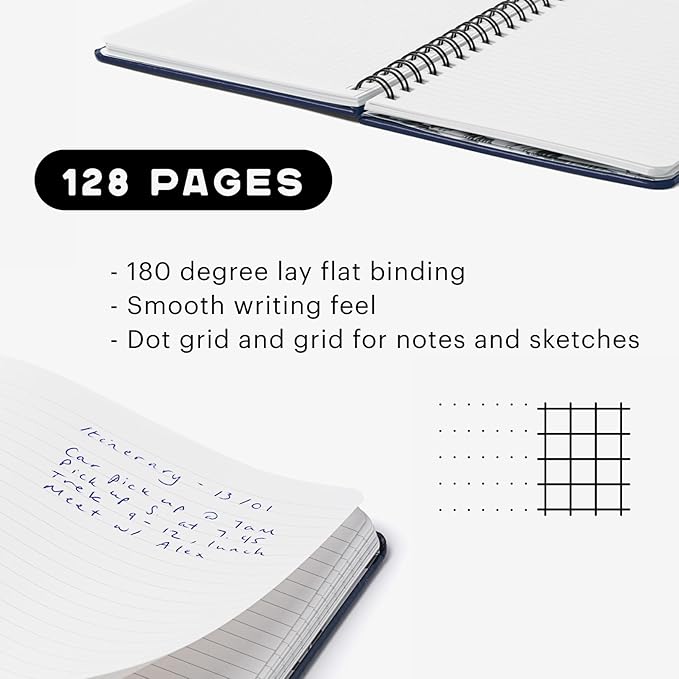 Stone Weatherproof Journal Gardening Notebook – A5 Ring-Bound, Vegan Leather Cover, Waterproof Paper, 128 Pages Half Grid & Dot Grid, Garden Planner with Plant-Spacing Resources (Navy Blue)