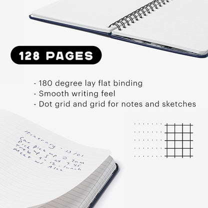 Stone Weatherproof Journal Gardening Notebook – A5 Ring-Bound, Vegan Leather Cover, Waterproof Paper, 128 Pages Half Grid & Dot Grid, Garden Planner with Plant-Spacing Resources (Navy Blue)