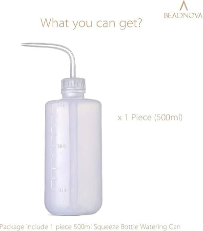 BEADNOVA Irrigation Bottle 500ml 17oz Indoor Plant Watering Can Water Squirt Bottle Plastic Rinse Bottle for Eyelash Extensions Eye Wash Tattoo Lab (1pc)